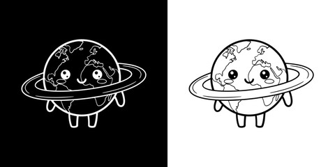 Adorable cartoon Earth character with rings, bringing joy and wonder to any project.