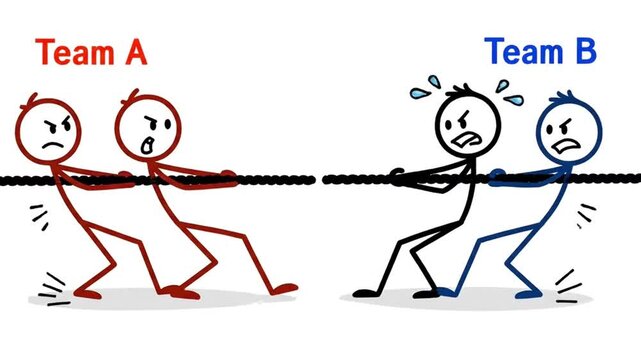 Cartoon Tug of War Between Team A and Team B Animation