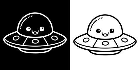 Adorable kawaii UFO flying saucer with happy face, perfect for playful designs