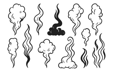 Smoke and steam doodle collection isolated on transparent background, generative ai