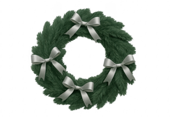 Christmas wreath with silver bows on transparent background