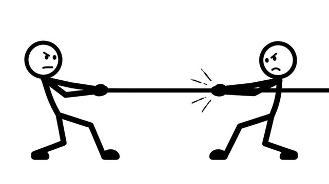 Stick Figure Cartoon Team Pulling Rope in Tug of War Animation