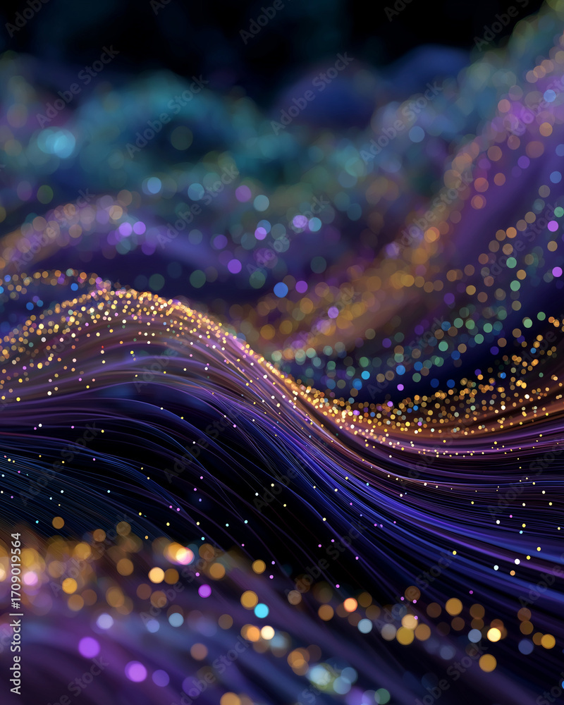 Wall mural abstract wavy lines with glitter: an artistic representation of flowing, wavy lines embellished with