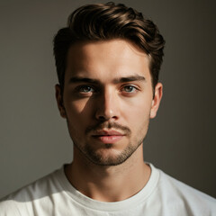 Fototapeta premium young man with a serious expression and hand on his chin