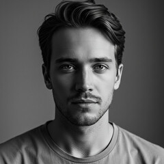 Obraz premium black and white portrait of a man with a serious expression