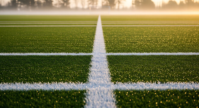 Sunrise over a Lush Green Artificial Turf Field