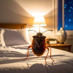 Bug on a bed at night