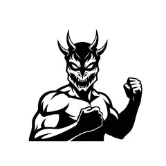 Muscular Figure Wearing a Dragon-like Demon Mask