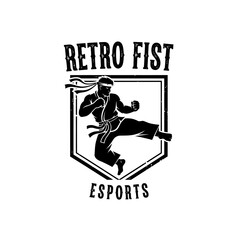Retro Fist Esports Logo with Martial Arts Fighter