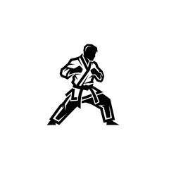 Karate Stance Silhouette: Martial Arts Fighter in Gi