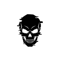 Black Skull with Glitch Effect Graphic Design