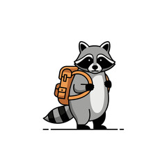 Cartoon Raccoon with Backpack on its Back