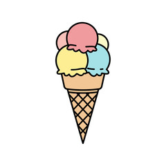 Colorful Cartoon Ice Cream Cone with Three Scoops
