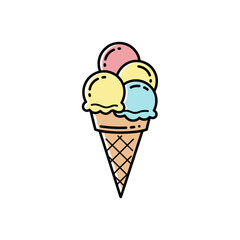 Colorful Ice Cream Cone with Three Scoops