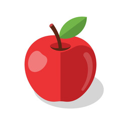 Single Red Apple with Green Leaf and Stem