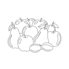 Outlined Apples, Pears, and Plums Fruit Illustration