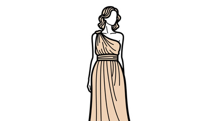 Elegant Woman in One-Shoulder Dress Illustration