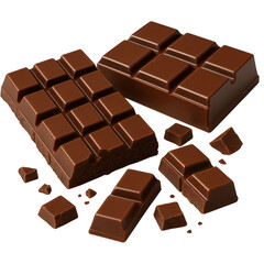 Delicious Milk Chocolate Chunks isolated on transparent background