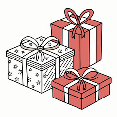 Set of gift boxes with ribbons and bows