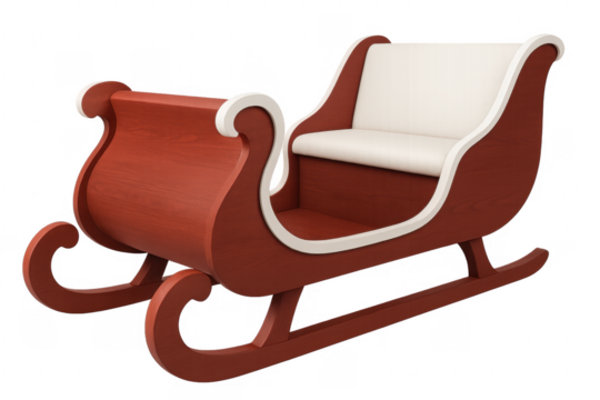 Classic red wooden santa claus sleigh on transparent background