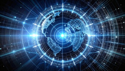 Obraz premium Connected world in the AI era. Technology connecting the planet in a high speed data mesh