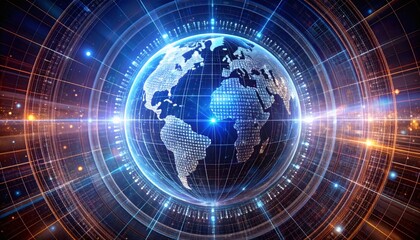 Obraz premium Connected world in the AI era. Technology connecting the planet in a high speed data mesh