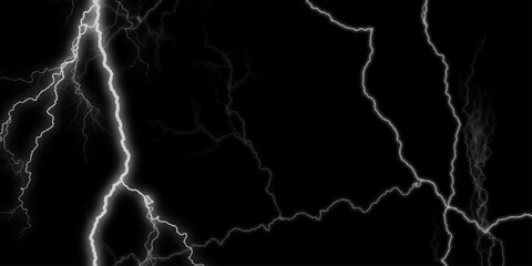 Lightning Strikes Amidst Heavy Rainfall and Dark Storm Clouds. Mesmerizing streaks of vibrant white lightning crackle across the night sky, illuminating the darkness with raw power and fleeting beauty