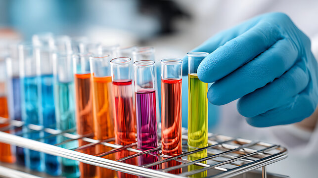 Scientist Conducting Experiments With Colorful Test Tubes in a Laboratory Setting During the Daytime