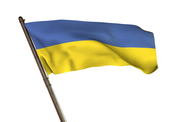 Ukrainian Flag in the Wind: A vibrant Ukrainian flag billows gracefully, its blue and yellow hues creating a striking display of national pride, patriotism, and heritage against a pure backdrop.