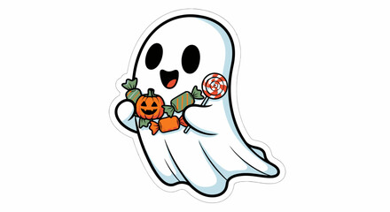 Cute Boo Halloween Ghost with Candy.