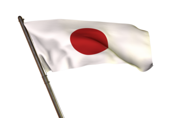 Rising Sun: The Japanese flag, a symbol of the Land of the Rising Sun, waves proudly in the wind, its crisp white canvas punctuated by a vibrant red sun disc.