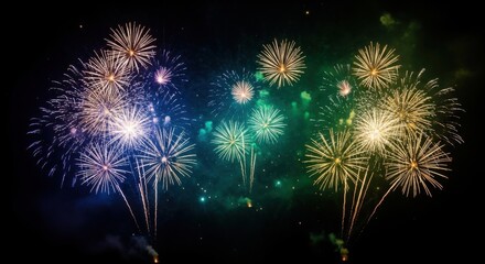 Colorful Fireworks Display Brightly Lighting Up Night Sky Celebrating Event