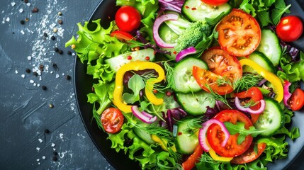 Fresh & Healthy Salad Dishes: Closeup of Red Tomatoes, Green Lettuce & Veggies on White Plates – Lunch/Dinner for Diet