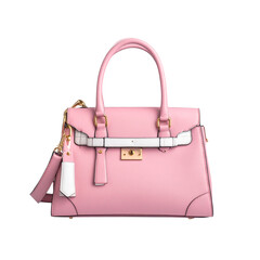 available pink handbag with white and gold accents. On a transparent background. png file 