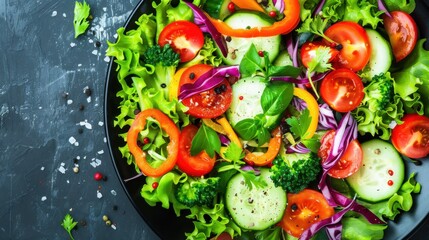 Fresh & Healthy Salad Dishes: Closeup of Red Tomatoes, Green Lettuce & Veggies on White Plates – Lunch/Dinner for Diet