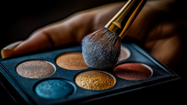 Person Reviewing Makeup Palette Close-up Brush Soft Natural Light