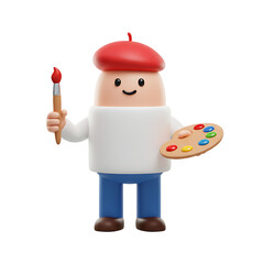 Charming 3D Artist Character with Paintbrush and Palette