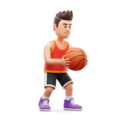 Naklejka premium 3D Rendered Basketball Player with Ball, Isolated on White Background