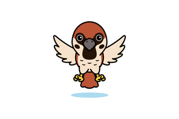 Cute Sparrow Bird Flying Cartoon Illustration