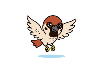 Cute Sparrow Bird Flying Cartoon Illustration
