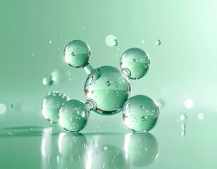 透明な気泡で構成された緑色の分子構造 ジェネレーティブAI