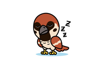 Cute Sparrow Bird Sleeping Cartoon Illustration