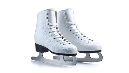 Pair of figure skates with frosty texture, shiny blades, isolated on transparent background