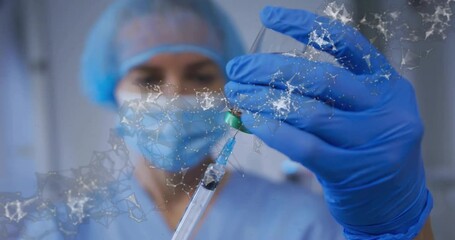 Medical nurse inverting vial and drawing using syringe for precise dose checking fluid level rise - Powered by Adobe