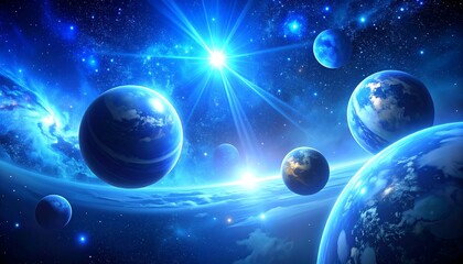 Cosmic planets in vibrant blue light