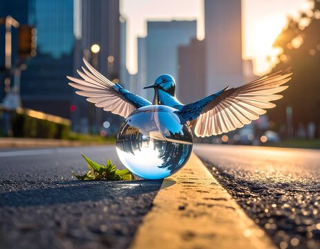 Bird Sculpture on Glass Orb