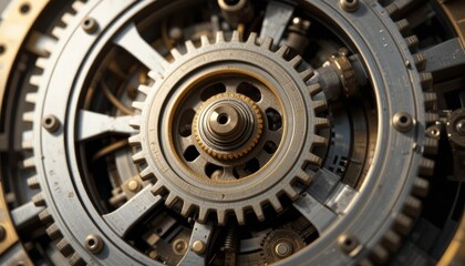 Detailed Close-Up of Mechanical Gears and Cogs, Showing Industrial Precision