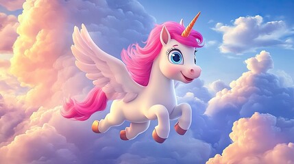 Cute cartoon unicorn flying