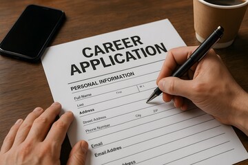 Filling out a career application form. 