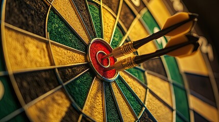Darts hitting target close up